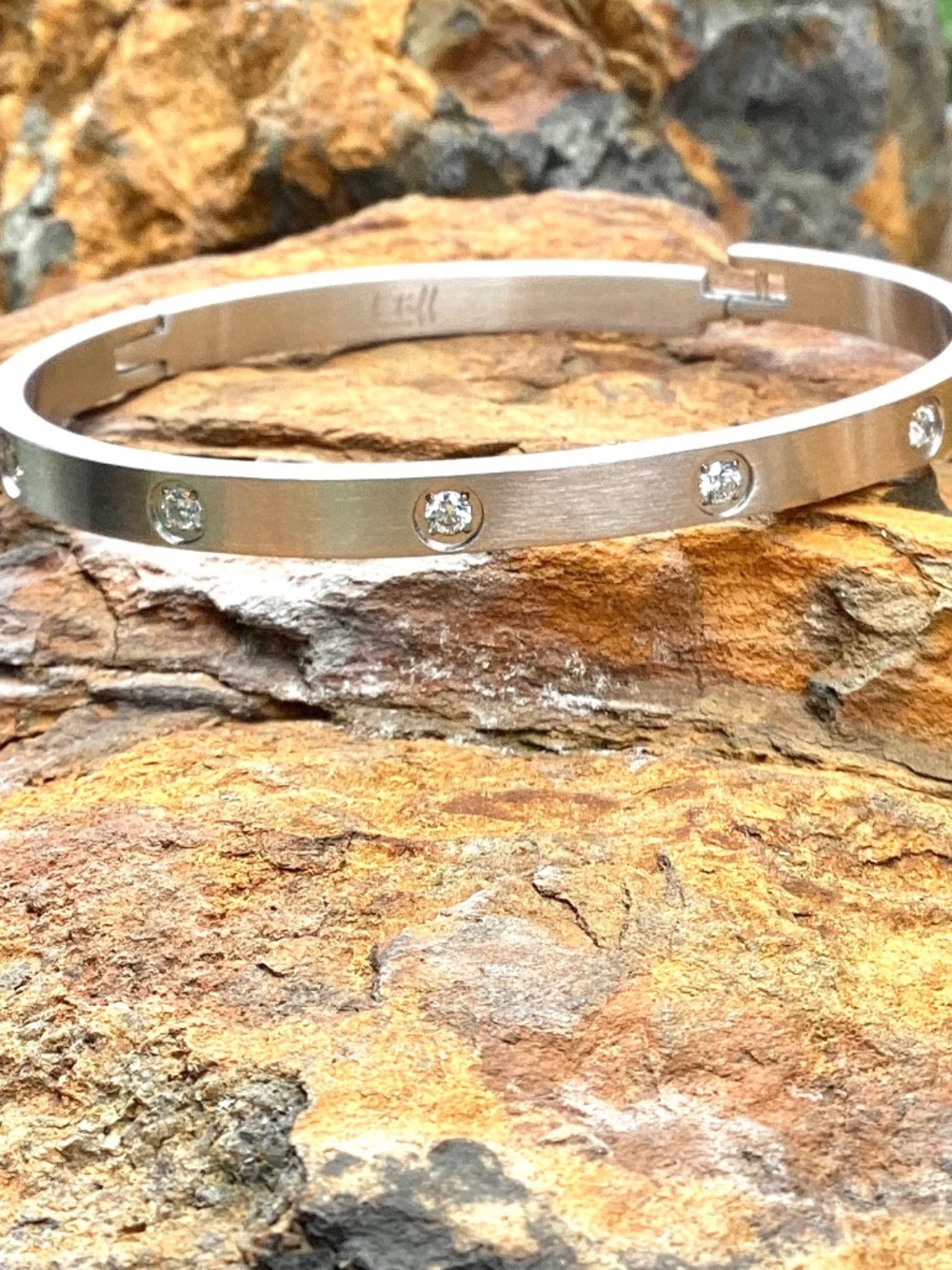 Stainless Steel and CZ Womens Bangle Bracelet